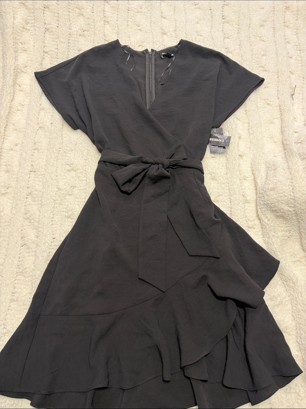 Express Black Midi Wrap Dress with Waist Tie